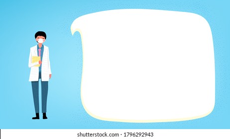 young male doctor and speech bubble, concept, relaxing color and atmosphere, vetor illustration flat style
