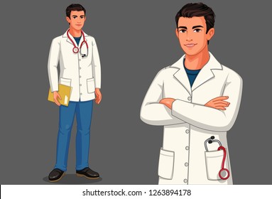 Young male doctor with stethoscope and apron in standing position vector illustration 2