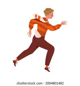 Young Male with Empty Pocket Trotting and Running Ahead in a Hurry Chasing Someone Vector Illustration