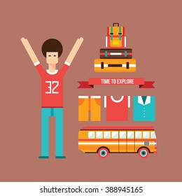 Young male exited and happy about road trip Vacation Travel and Tourism background
