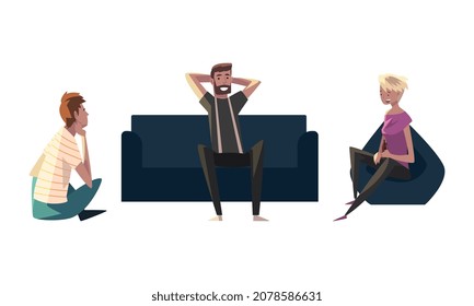 Young Male and Female with Bottle of Beer Drinking Alcohol on Friday Evening Vector Set