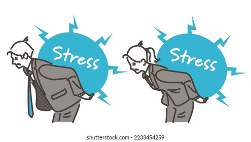 Young male and female business people suffering from stress [Vector illustration of upper body].