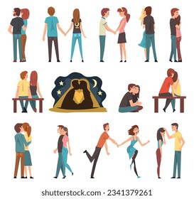 Young Male and Female Couple Feeling Love and Affection Big Vector Set