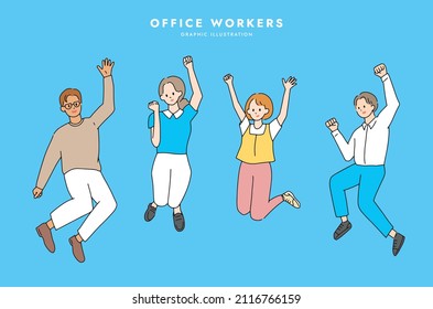 Young male and female office posing Cheer up. Business concept vector illustration