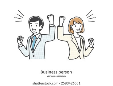 Young male and female office workers doing a fist pump