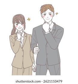 Young male and female office workers posing for a "go for it" pose.
