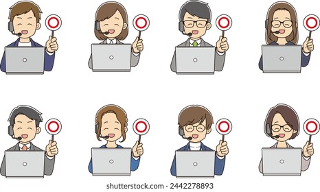 Eine junge männliche und weibliche Bedienungsperson, die einen Computer mit einem 〇 verwendet
