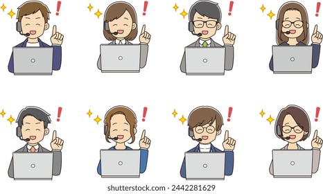 Young male and female operators using computers who look happy after a problem is solved