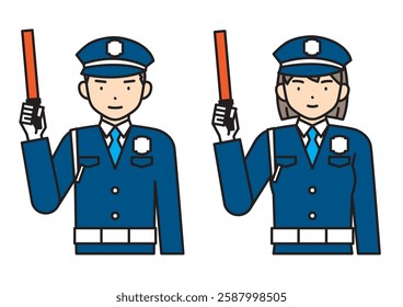 Young male and female security guards guiding