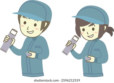 Young male and female workers hydrating during breaks