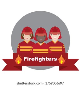 Young male firefighter characters flat modern vector.
