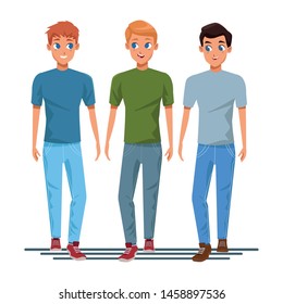 Young male friends smiling with casual clothes cartoons isolated vector illustration graphic design