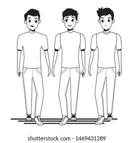 Young male friends smiling with casual clothes cartoons isolated vector illustration graphic design