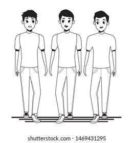 Young male friends smiling with casual clothes cartoons isolated vector illustration graphic design