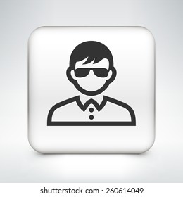 Young Male with Glasses on White Square Buttons