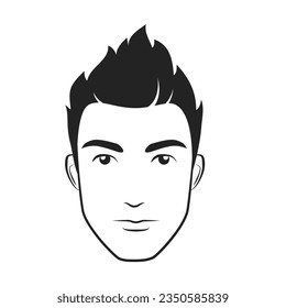 Young male head barbershop. Stylish teenager haircut logo, emblem hairdresser vector illustration