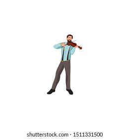 Young male jazz musician playing violin vector illustration