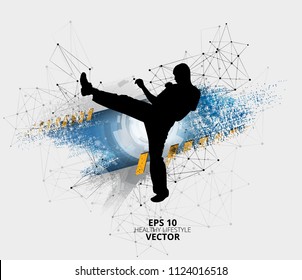 Young male karate warrior. Healthy lifestyle. Martial arts. Vector