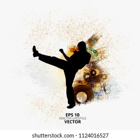 Young male karate warrior. Healthy lifestyle. Martial arts. Vector