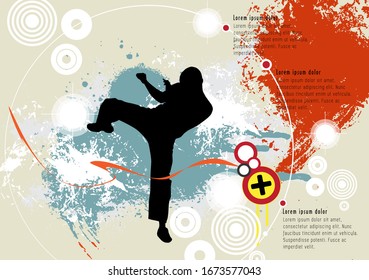 Young male karate warrior. Healthy lifestyle. Martial arts. Vector