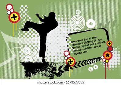 Young male karate warrior. Healthy lifestyle. Martial arts. Vector
