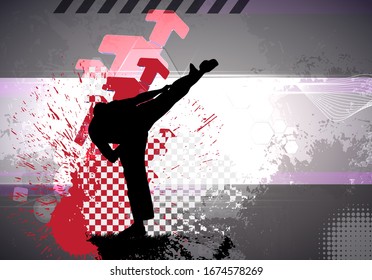 Young male karate warrior. Healthy lifestyle. Martial arts. Vector