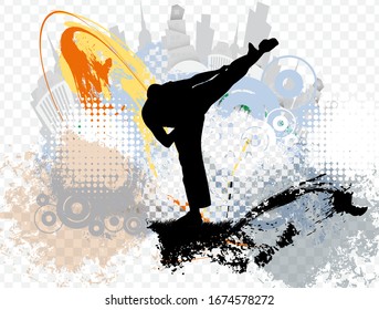 Young male karate warrior. Healthy lifestyle. Martial arts. Vector