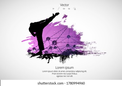 Young male karate warrior. Healthy lifestyle. Martial arts. Vector
