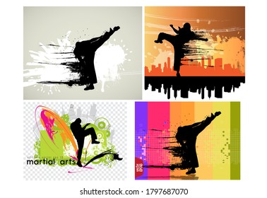 Young male karate warrior. Healthy lifestyle. Martial arts. Vector