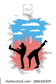 Young male karate warrior. Healthy lifestyle. Martial arts. Vector
