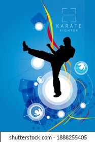 Young male karate warrior. Healthy lifestyle. Martial arts. Vector