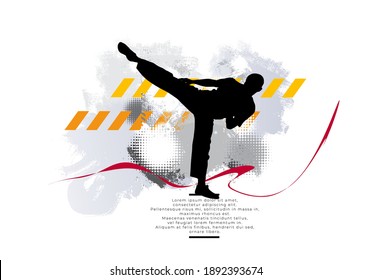 Young male karate warrior. Healthy lifestyle. Martial arts. Vector