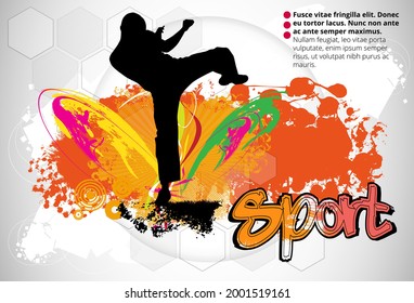 Young male karate warrior. Healthy lifestyle. Martial arts. Vector