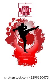 Young male karate warrior. Healthy lifestyle. Martial arts. Vector