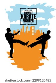 Young male karate warrior. Healthy lifestyle. Martial arts. Vector