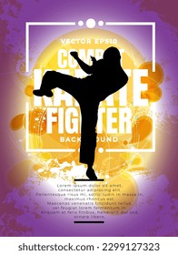 Young male karate warrior. Healthy lifestyle. Martial arts. Vector