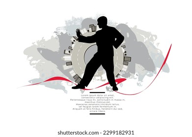 Young male karate warrior. Healthy lifestyle. Martial arts. Vector