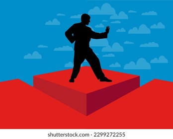 Young male karate warrior. Healthy lifestyle. Martial arts. Vector