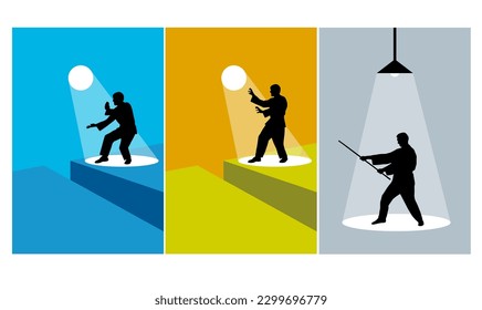 Young male karate warrior. Healthy lifestyle. Martial arts. Vector