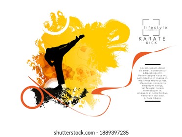 Young male karate warrior. Sport background ready for poster or banner, vector.