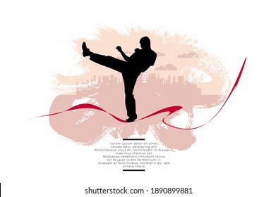 Young male karate warrior. Sport background ready for poster or banner, vector.