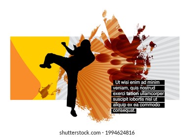 Young male karate warrior. Sport background ready for poster or banner, vector