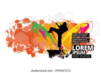 Young male karate warrior. Sport background ready for poster or banner, vector