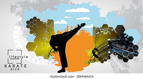 Young male karate warrior. Sport background ready for poster or banner, vector