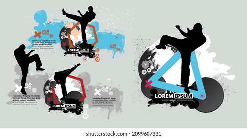 Young male karate warrior. Sport background ready for poster or banner, vector