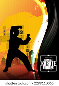 Young male karate warrior. Sport background ready for poster or banner, vector.