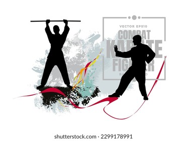 Young male karate warrior. Sport background ready for poster or banner, vector.