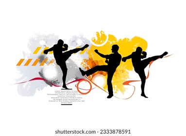 Young male karate warrior. Sport background ready for poster or banner, vector.