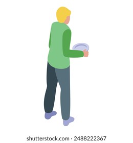 Young male nurse is holding an empty plate, ready for a meal