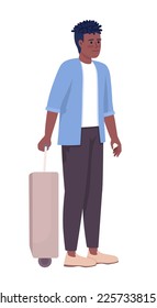 Young male passenger with suitcase semi flat color vector character. Modern guy. Editable figure. Full body person on white. Simple cartoon style illustration for web graphic design and animation